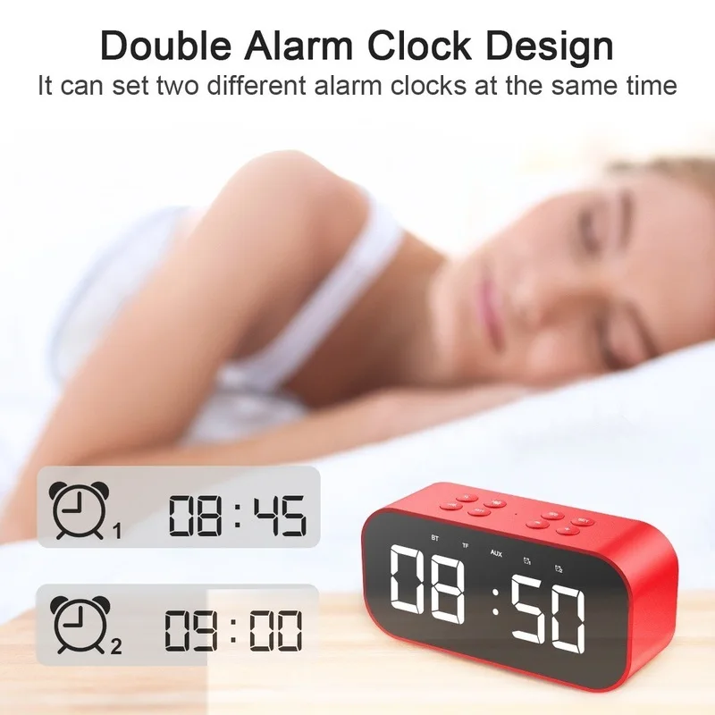 Portable Mirror LED display time wireless Handsfree call vibrant usb alarm clock speakers - ANKUX.COM