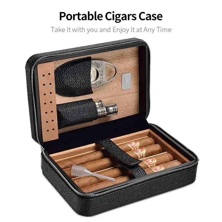 jiaren cigar humidor gift set with windproof lighter & cutter