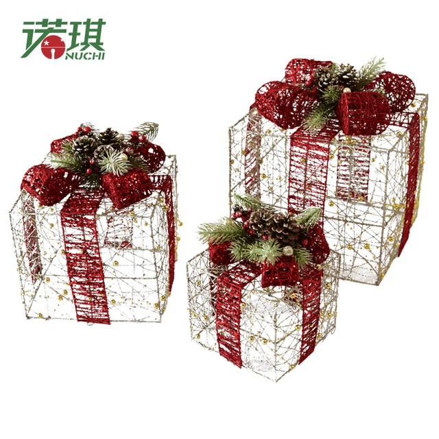 nuchi wrought iron glitter christmas gift box decoration sets