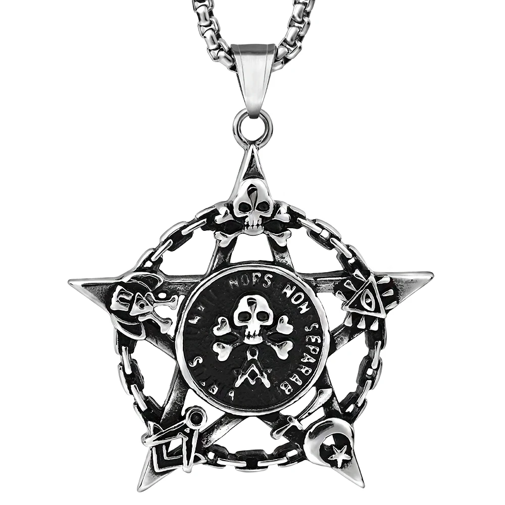 Yiwu Stainless Steel Jewelry Factory Five-pointed Star Skull pendant Necklace For Men
Yiwu Stainless Steel Jewelry Factory Five-pointed Star Skull pendant Necklace For Men