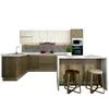 OPPEIN L-Shaped Laminate Kitchen Furniture with Small Island