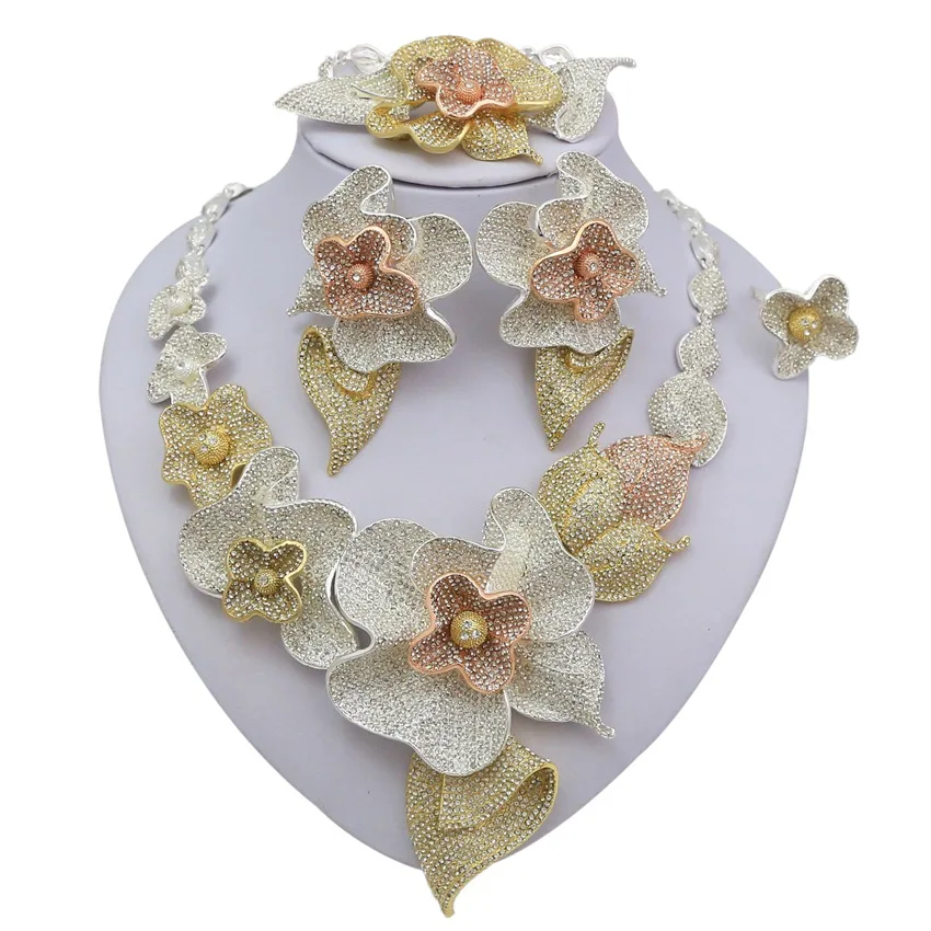 Yulaili Fashion Jewelry Golden And Sliver Flower Rose Golden And Sliver Necklace Bracelet Ring Earrings Jewelry Sets For Women
Yulaili Fashion Jewelry Golden And Sliver Flower Rose Golden And Sliver Necklace Bracelet Ring Earrings Jewelry Sets For Women