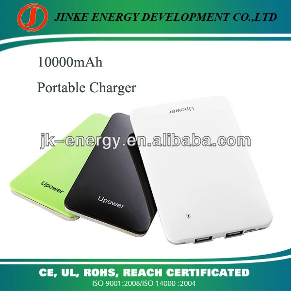Dual output li-polymer mobile power bank 10000mah portable charger with fashion, slim design and international quanlity