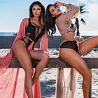 long sleeve transparent women kimono beach silk dress swimsuit coverup