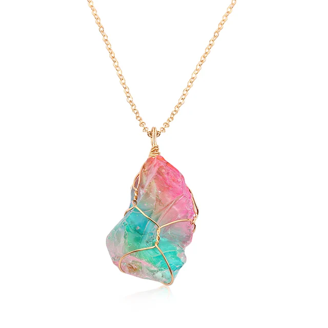 Chakra Rock Rainbow Stone Resin Necklace Pendant With Crystal Quartz  Healing Point And Gold Chain From Huierjew, $2.28