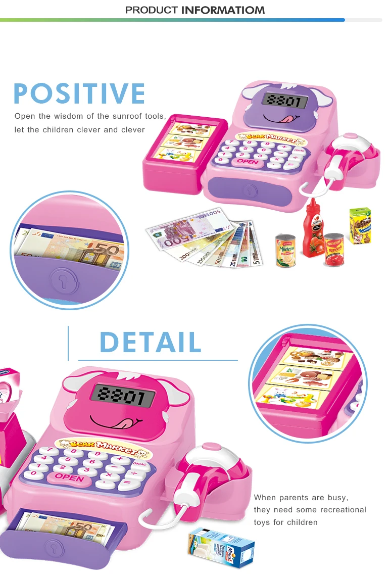 Funny design shopping intelligence plastic mini supermarket cash register toy