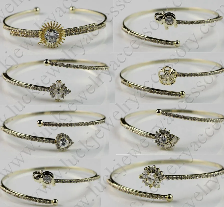 2018 nice womens flower crystal gold plated cuff bracelet