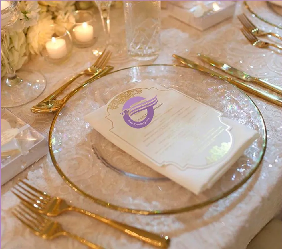 Pz22530 Cheap Wedding Gold Rim Glass Charger Plates Wholesale View