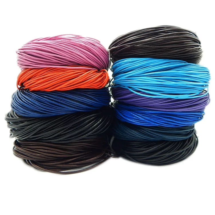 

Wholesale 1mm 1.5mm 2mm black leather rope supplies 3mm brown round genuine leather cord for jewelry necklace bracelet making, Black brown red white green blue yellow and etc.
