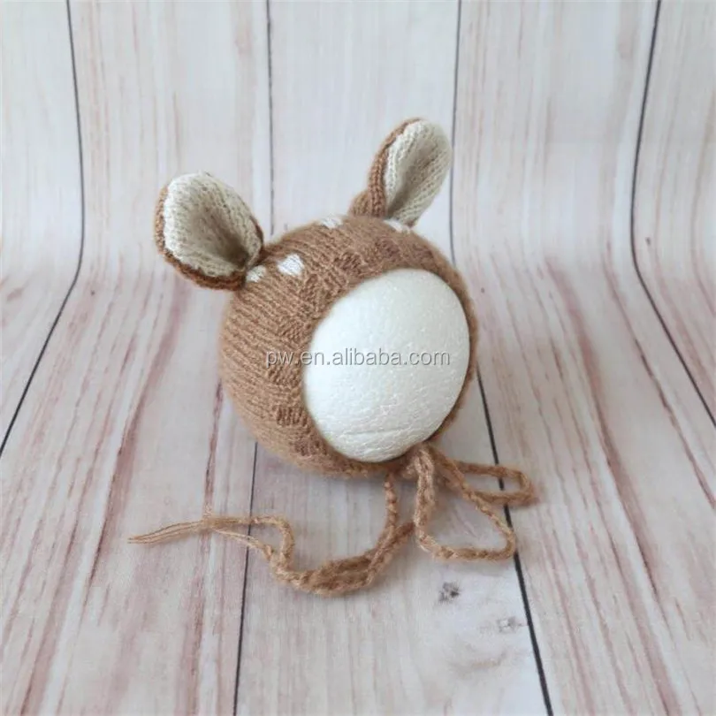 Newborn Reindeer bonnet and romper set Crochet Mohair deer bonnet Knitted baby pant photography props
