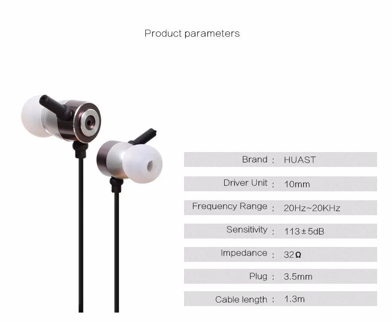 Hot sale 3.5mm plug ear hook earbuds metal noise cancelling earphones