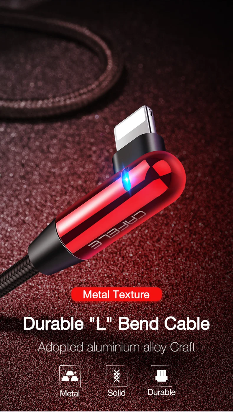Cable Charger Fast Charging 90 Degree Shape With LED Light 3 in 1 Usb Cable For Iphone - ANKUX.COM