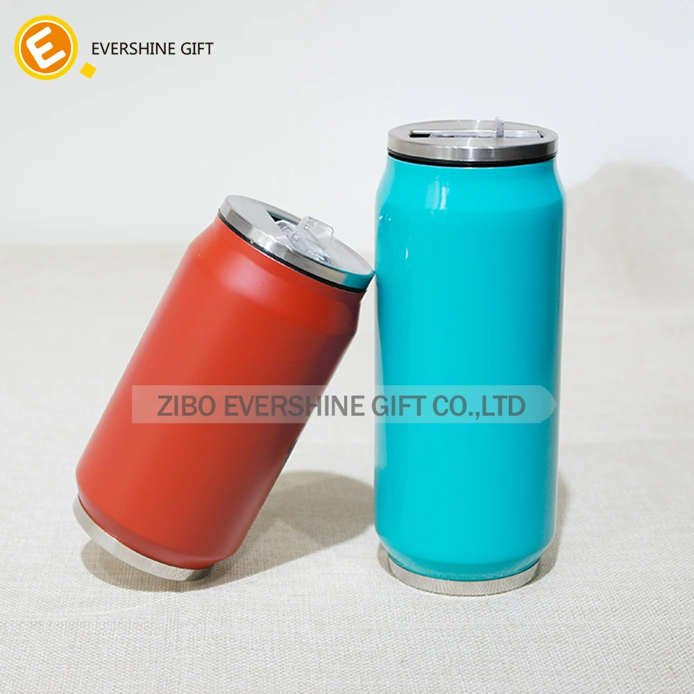Double wall stainless steel vacuum cola can cup with straw