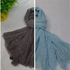 Women's Sparkle Sequin Bohemian Sheer long Woven Knit Fringe Scarf With Solid Color