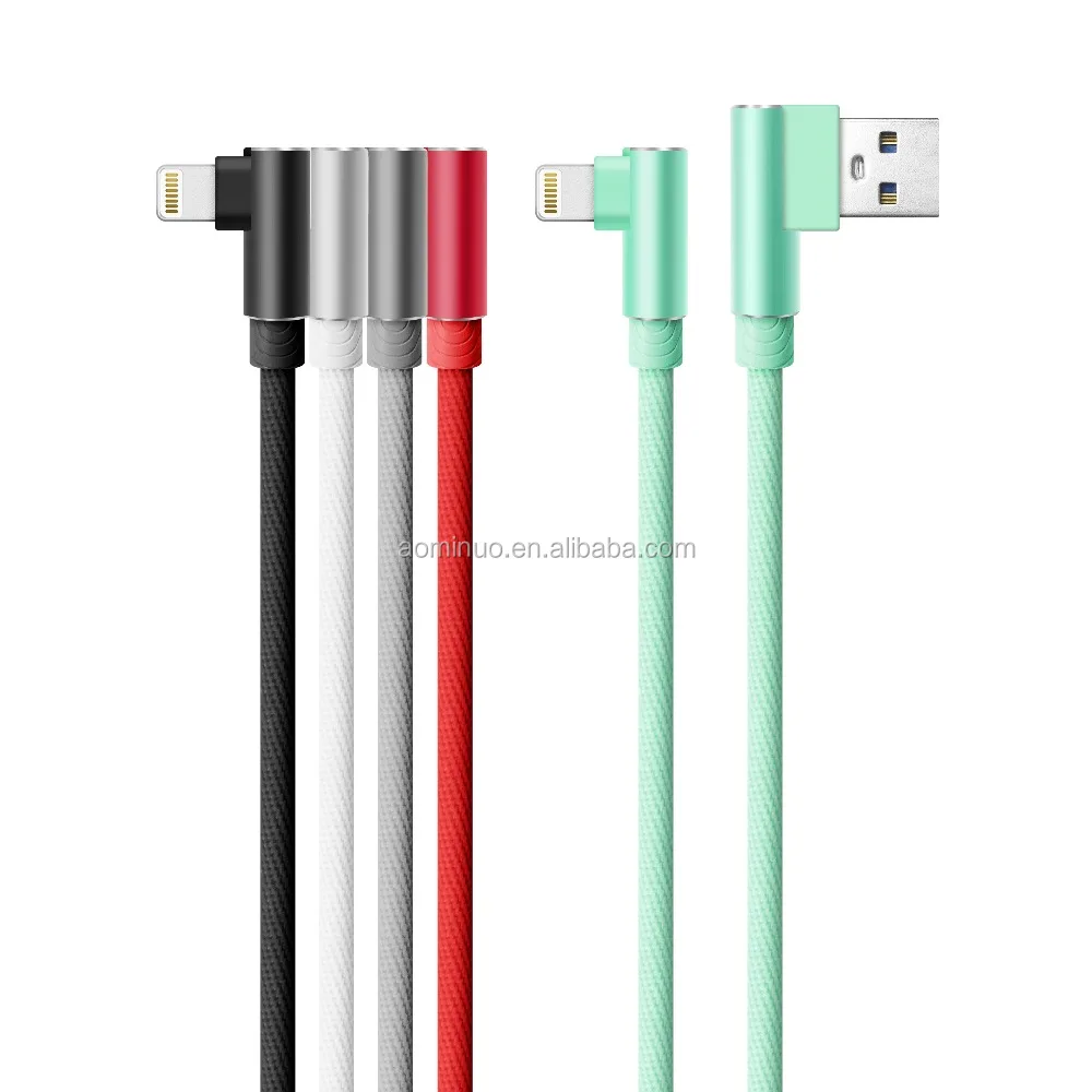 

newest arrived 2.4A fast charging nylon cloth braided 1M double 90 Degree USB Cable data For ipad iphone 7/8 /X IOS 11, Gold white blue red