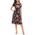 Wholesale OEM Women Short Sleeve Elegant Flared Floral Print Midi Dress