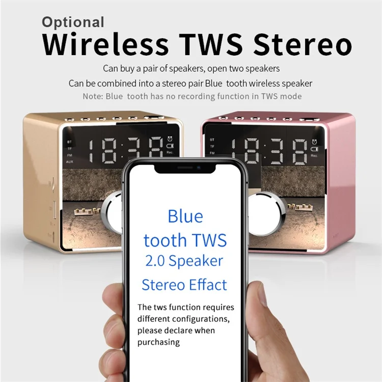 Easiny MX-02 Hifi sound quality custom sound loud LED alarm clock radio MP3 player wireless portable subwoofer car tws speaker - ANKUX.COM
