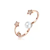 Zircon Star Pearl Rose Gold Combination Ring Double Fingers Rings Foreign Trade Retro National Wind Hot Sale