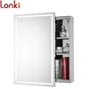 Hot sale 2 faced led illuminated bathroom mirror cabinet touch sensor lighted mirror cabinet with shaver socket