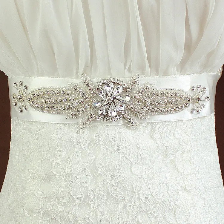 Wholesale Silver Bridal Applique Beaded Crystal Rhinestone Trim For