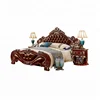 elegant designs antique European style bedroom furniture king size solid wood carved leather cama wall bed