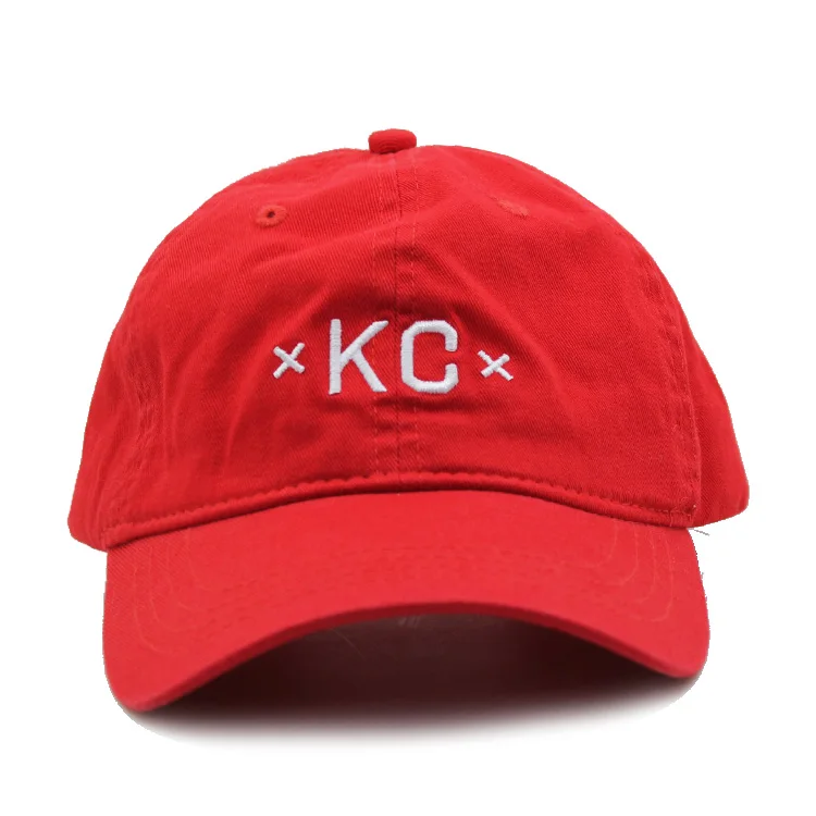 Custom red cotton unstructured 6 panel dad baseball hat embroidery