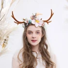 High quality big reindeer party real touch flower hair accessories cosplay antler headpiece for kids