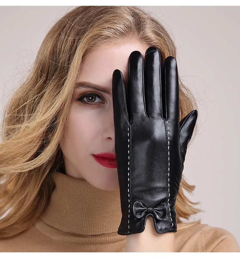 Embroidered Gloves Winter Female Warm Leather Glove Gloves Outdoor M6Q3 