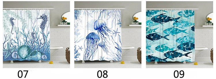 Mediterranean style polyester waterproof digital printing shower curtain