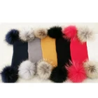 Fashion Customized Warm Winter Scarf with Raccoon Fur Pom Pom Knit Crochet Scarf