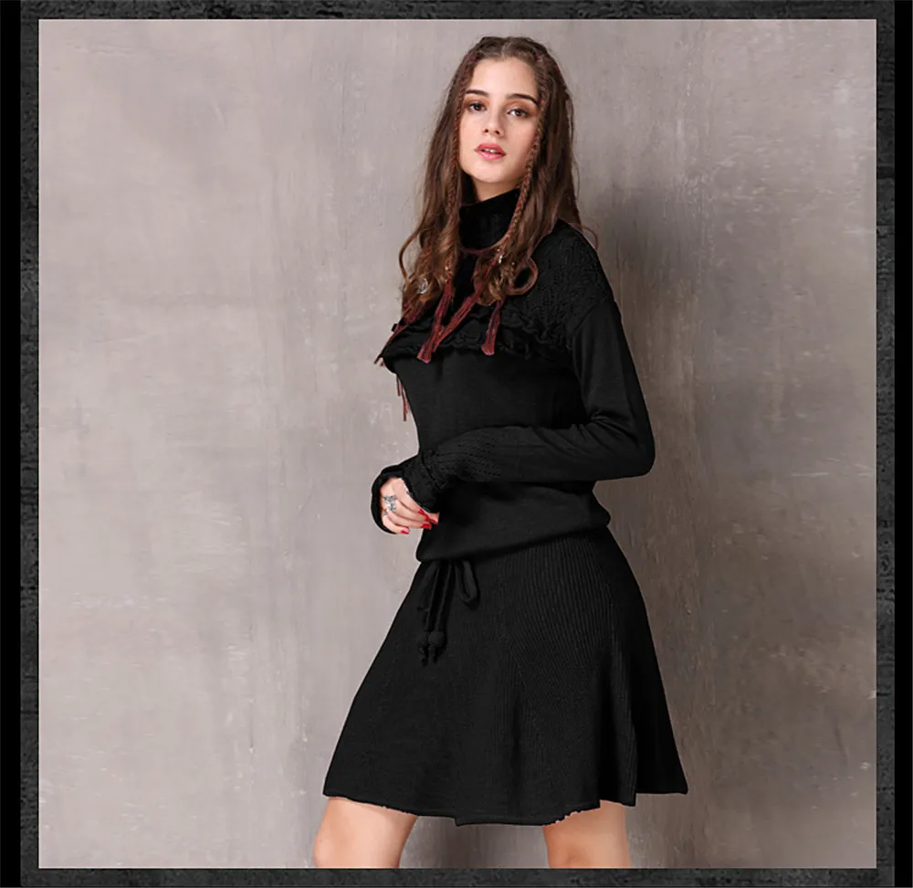 Vintage Knitted Winter Dress For Women 2017 New Cotton Wool Vestidos Turtleneck Ruffles String Waist A-line Women Dresses (16)