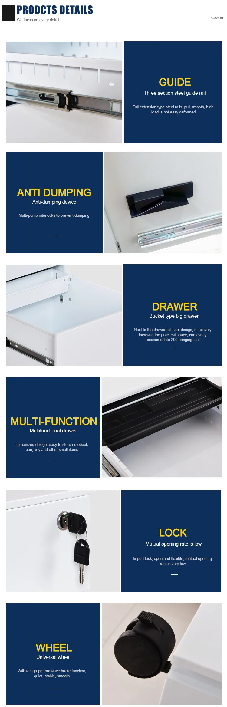 Office furniture and equipment 3 drawers mobile pedestal A4 steel metal cabinet mobile pedestal cabinet