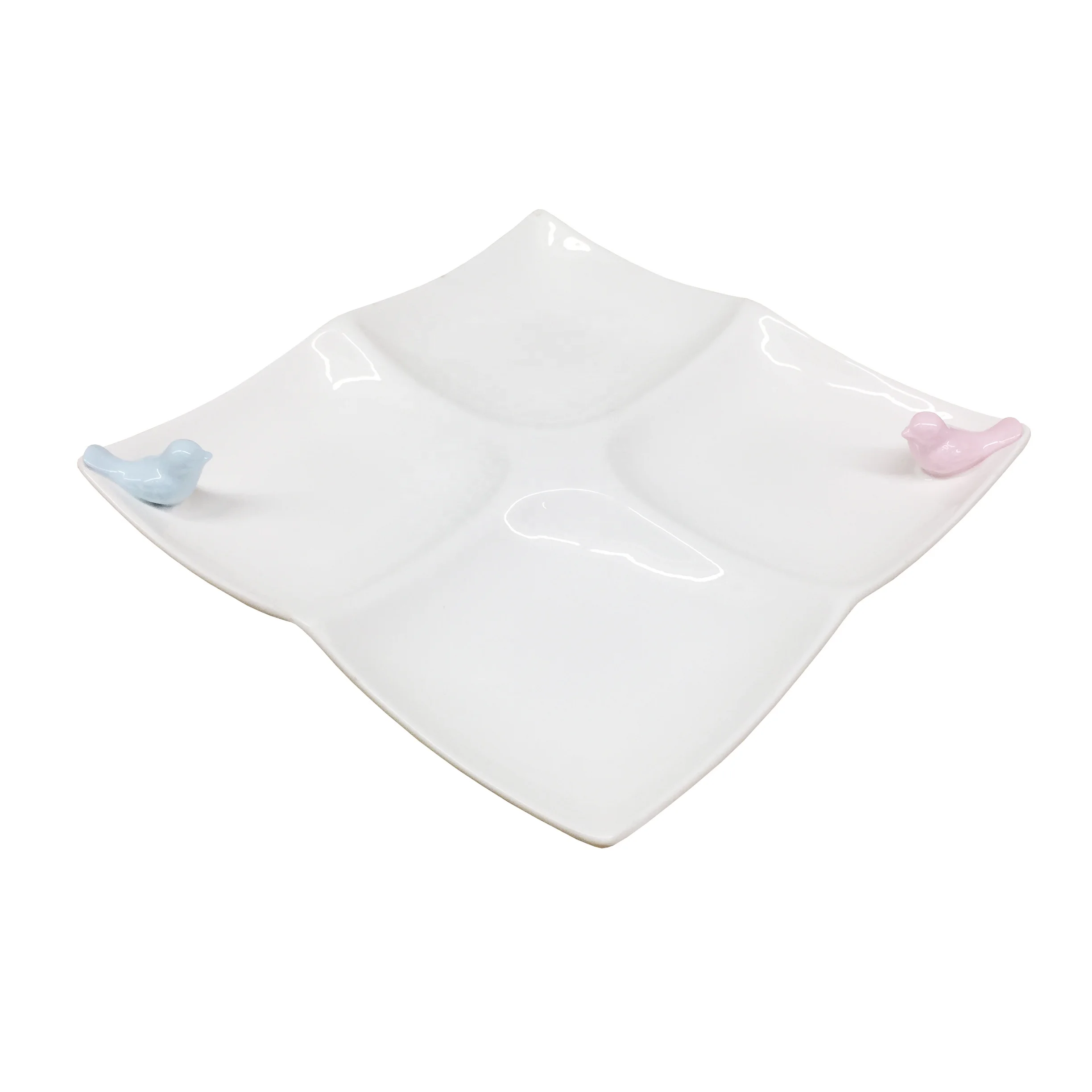 4 compartment square plate 3d bird ceramic four pcs divided plate, 4 section snack plate, White
4 compartment square plate 3d bird ceramic four pcs divided plate, 4 section snack plate, White