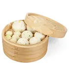 Stackable 2 tiered 8 Inch bamboo wood Steamer Basket Set