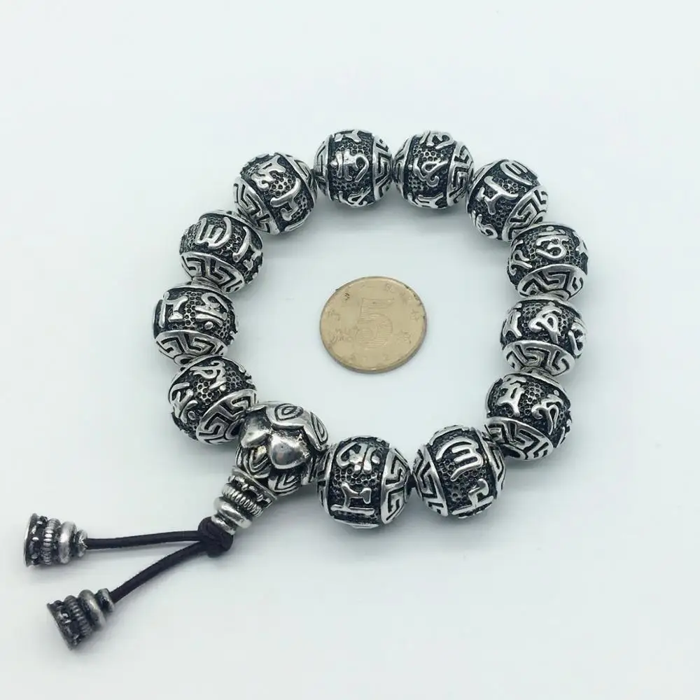 

Six words of truth Iron rosary beads bracelet tibetan silver buddihst scriptures bangle a bracelet that brings good luck