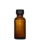 1 oz Amber Boston Round Glass Bottle With Black plastic Screw Cap