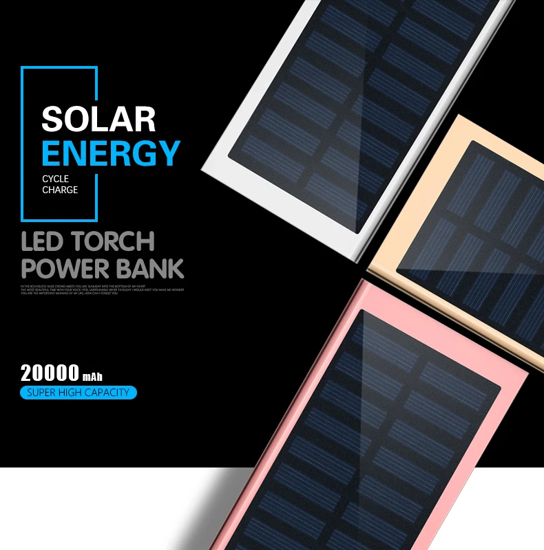 mobile charger 20000 mAh portable solar power bank with led light - ANKUX.COM
