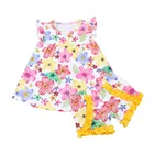 Bulk Hot sale baby fashion print outfits 2pcs fancy girls boutique clothes wholesale kids clothing