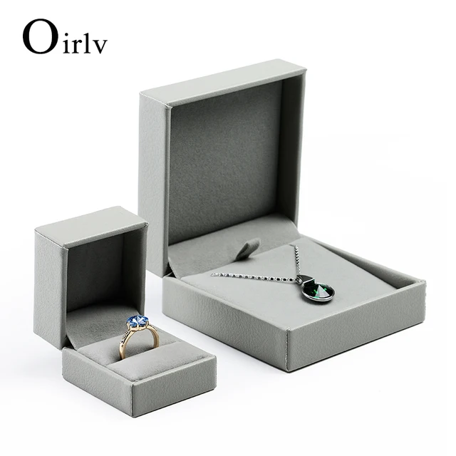 wholesale custom logo necklace packaging box wrapped gray pu