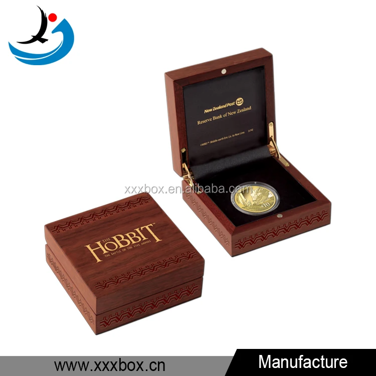 top grade gold commemorative coin wood packaging box for gift