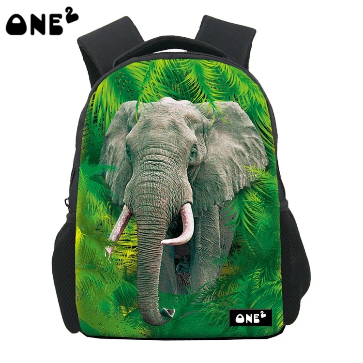 

ONE2 Design elephant green forest school bag backpack for boys children kids students, Customized