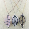 CH-CKN0022 crystal inlay leaf shape pendant necklace,fashion fine chain 16 inch charm,delicate crystal jewelry wholesale