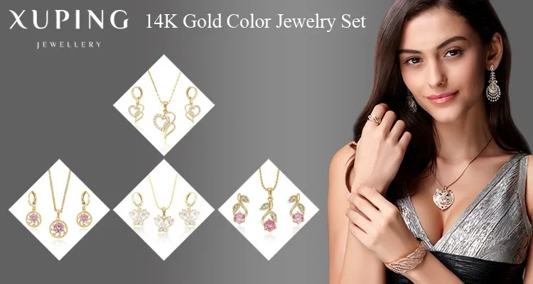 61718 Xuping Jewelry Crystal 14k Gold Filled Necklace Earrings Set