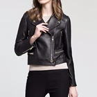 Good quality factory price genuine black leather jacket for women