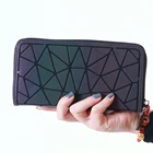 Hot Selling Ladies PU Long Luminous Purse Geometric Design Fashion Zipper Women PU Wallet