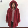 ALICEFUR The latest design russian winter warm hooded long blue fox fur coat for men