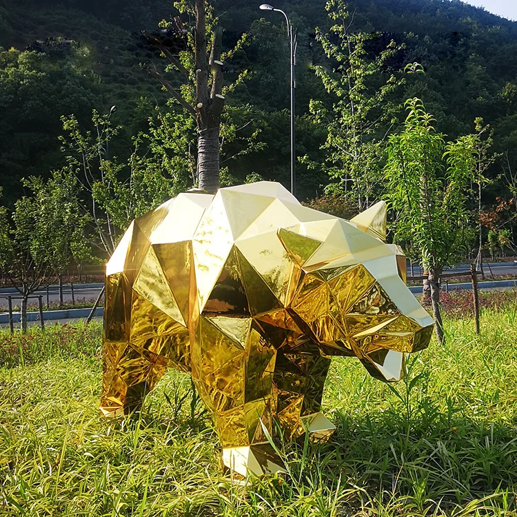 metal bear sculpture, outdoor garden decoration stainless steel