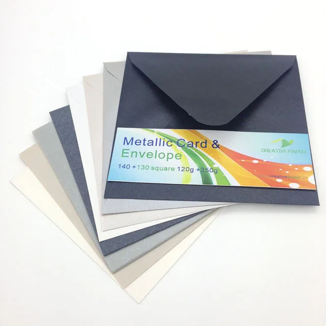 150mm square metallic business envelope and metallic card