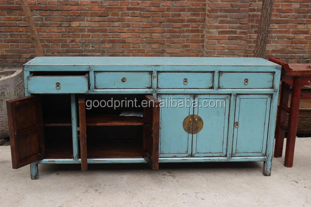 14062607 Painted Console in Blue / Chinese-style Cupboard Console Sideboard