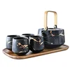 Luxury dinnerware chinese supplier black and gold porcelain coffee tea sets with teapot